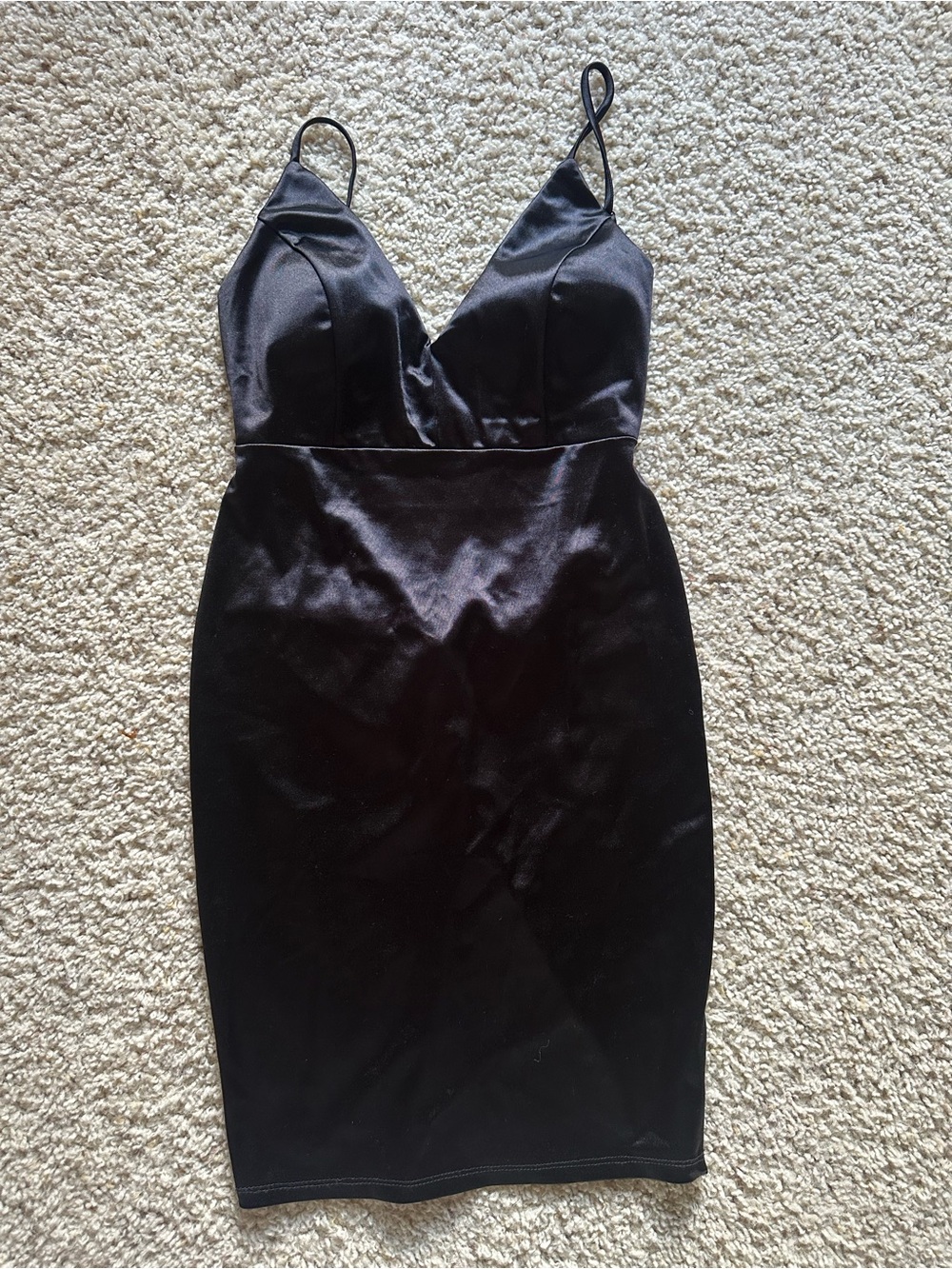 Satin Spaghetti-Strap Mini Dress in Black